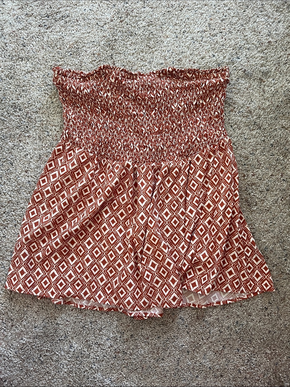 torrid Rust and White Smocked Diamond-Print shirt
